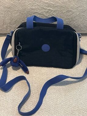 Kipling navy and Blue Nylon Crossbody lunch Bag with Monkey Charm